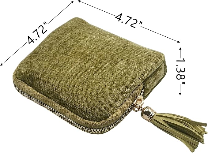 Small Travel Jewelry Case - Jewelry Travel Organizer Bag with Tassel Zipper for Bracelets, Necklaces, Bangles, Jewelry Organizer Storage Bag Gift for Women Girls - LJB001-Olive Green - Image 2