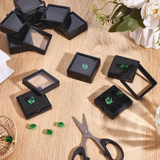 BENECREAT 12Pack Black Gemstone Display Box 2" x 0.78" Jewelry Box Container with Clear Top Lids for Gems, Coins, Christmas Festival Wedding Jewelry Packing - Image 5