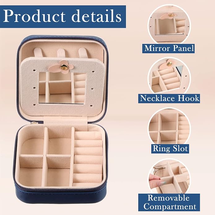 Hillban Bridesmaid Gifts Jewelry Box with Mirror, PU Leather Small Travel Jewelry Case Organizer Storage for Women Girls - Image 3