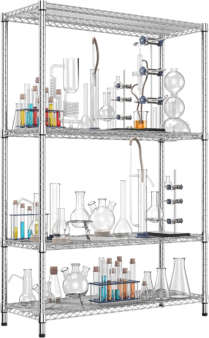 IZEUK 3400 LBS Garage Shelving Wide Storage Shelves 4 Tier Metal Shelves Heavy Duty Adjustable Utility Shelf Rack Chrome 17.7" D x 47.2" W x 70.4" H - Image 9