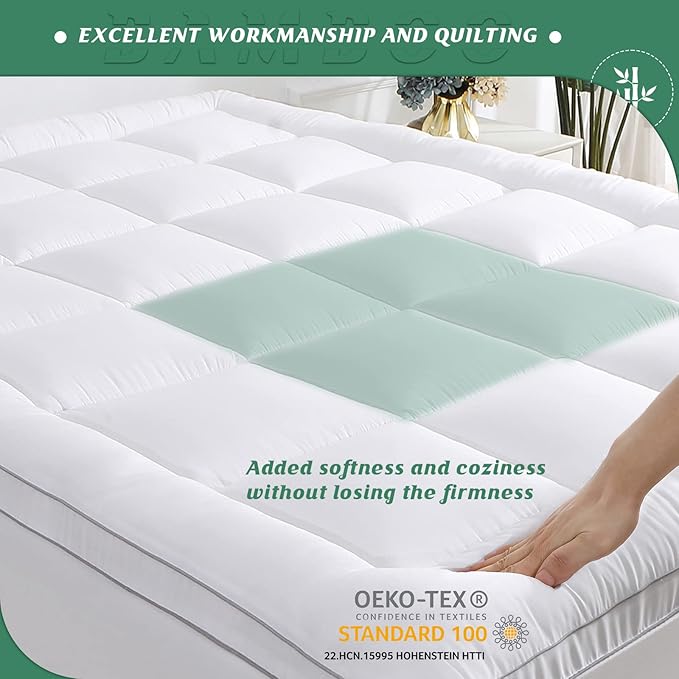 GRT Pillowtop Mattress Topper Twin XL Size, Rayon from Bamboo Mattress Cover Padded with 900gsm 3D Snow Down Alternative Filling, Extra Thick Mattress Pad Twin XL for Back Pain