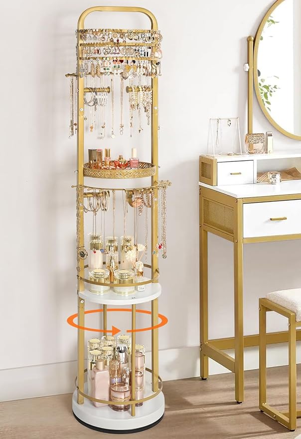 Jewelry Holder Organizer, Floor Jewelry Organizer with Earring Organizer Necklace Holder, Rotating Jewelry Stand Necklace Display Earring Storage, Large Hanging Jewelry Tree for Jewlery Bracelet Ring by SOLIMINTR