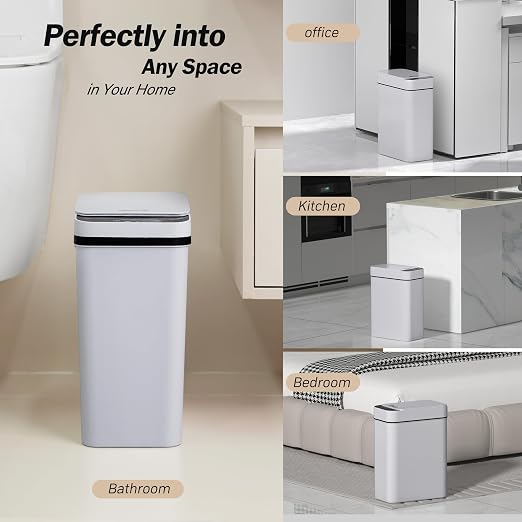 FRESHLIX Bathroom Trash Can 2.6 Gallon Automatic Small Garbage Can with Lid, Slim Motion Sensor Plastic Narrow Trash Bin for Bedroom, Kitchen, Office (A-Basic Battery Supply-Grey, 1 Pack(2.6 Gallon)) - Image 8