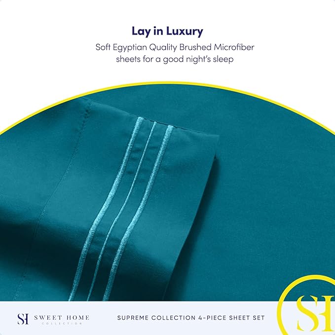 California King Sheet Sets - Breathable Luxury Sheets with Full Elastic & Secure Corner Straps Built In - 1800 Supreme Collection Cal King Deep Pocket Bedding Set, Sheet Set, California King, Teal