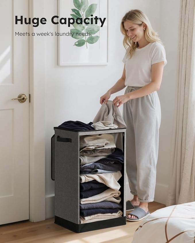 SOLEDI Laundry Hamper with Lid 90L Large & Tall Collapsible Laundry Basket, Clothes Hamper with Bag Removable Easy to Carry, Dirty Hampers for Bedroom, Bathroom, Dorm, College, Grey - Image 4