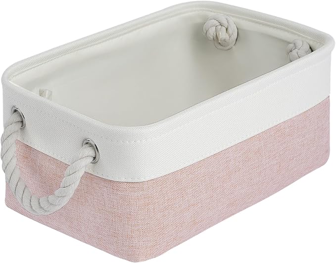 Storage Baskets for Shelves 11.8x7.9x5.2 Inch, Foldable Fabric Storage Bins with Handles, Small Storage Baskets for Organizing Closet, Office, Home Organization (1-Pack, White&Pink) by VQRTEXAStorageBasket