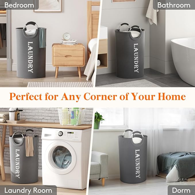 Lifewit 120L 2-Pack Large Laundry Basket, Collapsible Laundry Hamper with Aluminum Handles, Waterproof Freestanding Dirty Clothes Hampers for Laundry Room Bedroom Dorm Bathroom, Grey - Image 7