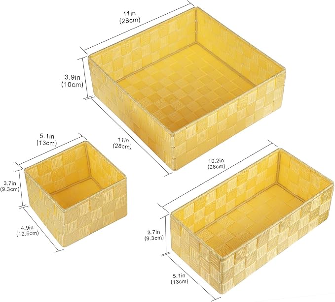 Posprica Woven Storage Baskets for Organizing, Small Black Baskets Cube Bin Container Tote Organizer Divider for Drawer, Closet, Shelf, Dresser, Set of 4(Yellow) - Image 3