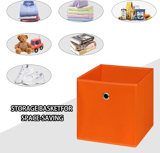 Foldable Storage Cubes Bins ,11 Inch Cloth Storage Cube Fabric Storage Box Cubes Organizer Baskets with Dual Handles for Home Organizer Set of 3 (Orange) - Image 3