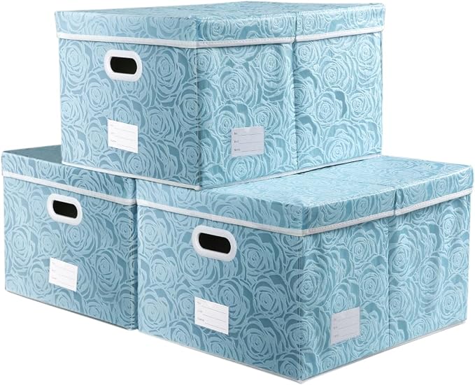 PRANDOM Jumbo Collapsible Storage Cubes with Lids Fabric Decorative Storage Bins Boxes Organizer Baskets with Cover Handles for Bedroom Closet Living Room 23.2x15.7x11.8 Inch 3 Pack by Prandom