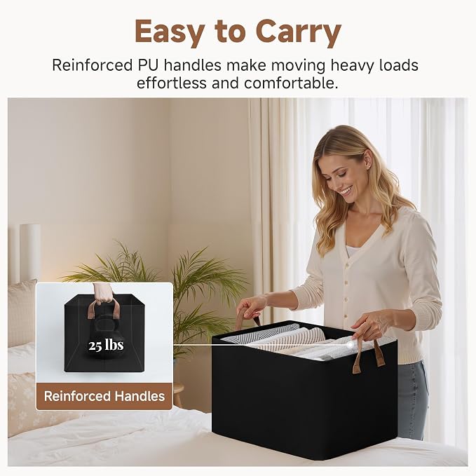 StorageWorks Storage Bins, Fabric Storage Bins for Shelves, Extra Large Storage Baskets with Metal Frame, Closet Baskets and Bins with Handles, Jumbo, Black, 2-Pack - Image 5