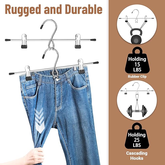 Pants Hangers Space Saving,Stackable Skirt Hangers with Clips, Hanging Closet Organizer and Storage,Clothes Hangers, College Dorm Essentials Apartment Essentials- 8 Pack - Image 5
