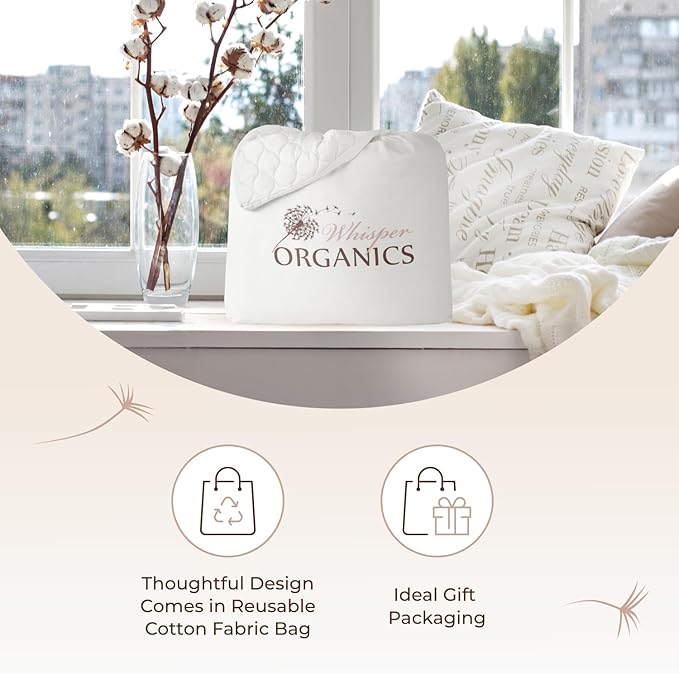 100% Cotton Organic Mattress Pad - Breathable & Cooling Mattress Protector Queen Size - Premium 300GSM Quilted and Machine Washable - Fairtrade & GOTS Certified Bed Protector (White, Queen)