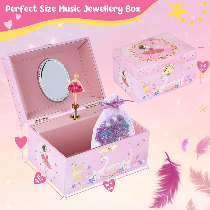 Personalized Initial E Musical Jewelry Box for Girls - Ballerina Music Box with Spinning Dancer, Includes Unicorn Necklace & Bracelet Set, Custom E Letter Keepsake for Kids Ages 3-10 - Image 2