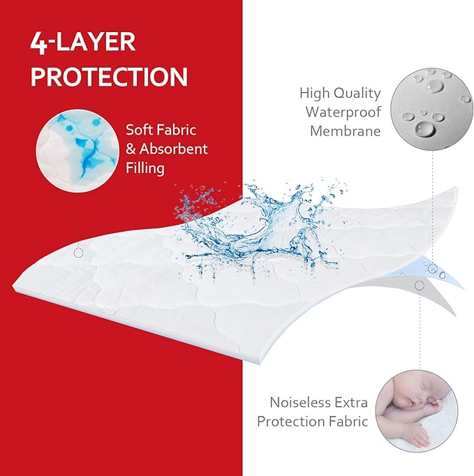 Pack and Play Mattress Pad (6 Sizes), Compatible with Graco Pack 'n Play Travel Dome DLX Playard, Waterproof Soft Quilted Sheets Cover Protector