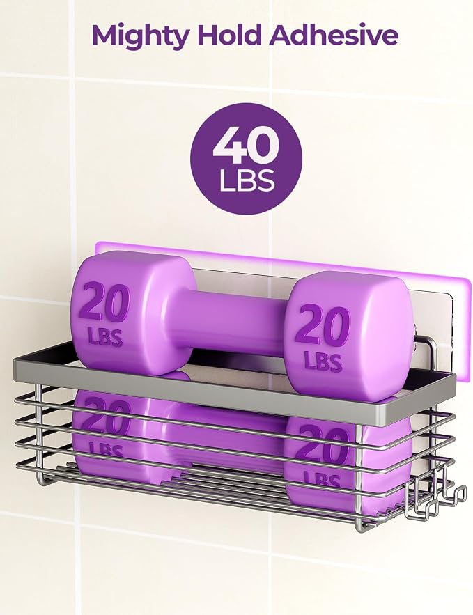 ODesign Shower Caddy 3 Pack SUS304 Stainless Steel-No Drilling-Shower Bathroom Shelves Rack,Rustproof Wall Mounted,Adhesive Shower Shelf Basket Organizer-Grey - Image 3