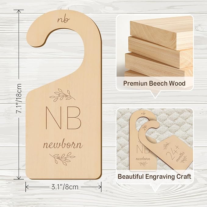 Wooden Baby Closet Dividers - 8 Pcs Double-Sided Design for Newborn Nursery Room Wardrobe Storage by Months Size - Perfect Toddler Clothes Organizer - Image 6