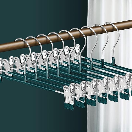 14Inch Pants Hangers with Clips 10 Pack Adjustable Skirt Hangers for Women Non-Slip Trousers Hanger for Jeans Shorts Clothes Hanger for Pants Heavy Duty Space Saving，Green by HWAJANClothesOrganizer