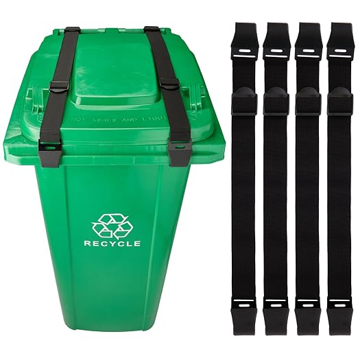 4PCS Bear Proof Trash Can Locks with Double Metal Claw - Adjustable Strap Garbage Can Locks for 28-96 Gallon Outdoor Bins, Animal Proof Against Raccoons by Unknown