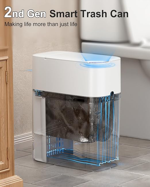 CTIME Touchless Automatic Bathroom Trash Can with Lid - 3 Gallon Slim Motion Sensor Garbage Can for Bedroom, Kitchen, Office - White (6" W x 11" L x 13" H) - Image 9