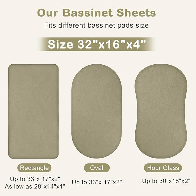 Basumee Muslin Bassinet Sheets for Baby Girl Boy 2 Pack Soft Breathable Baby Bedside Bassinet Fitted Sheets with Bottom Elastic Band Mattress Cover for Rectangle Oval Hourglass Bassinets