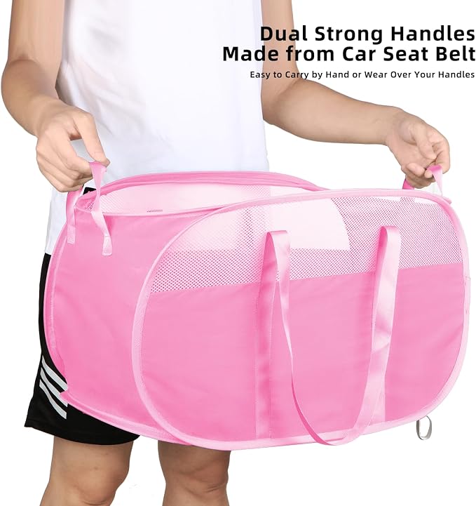 100L Collapsible Laundry Baskets, Tear Proof Pop Up Laundry Hamper with Dual Handles, Large Foldable Laundry Basket, Easy to Carry Laundry Hamper for Home, Laundry Room, Bedroom, Dorm, Travel Pink - Image 6