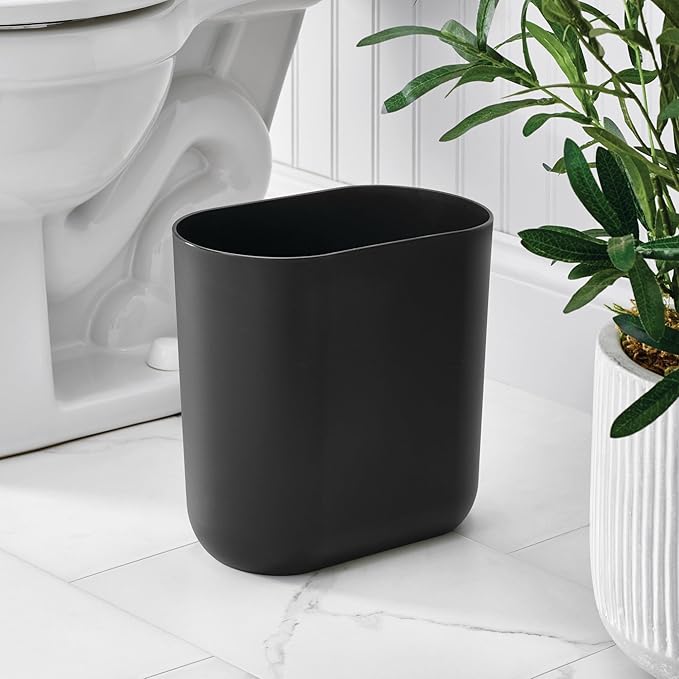 iDesign Small Slim Plastic Bathroom Trash Can, Garbage Can for Bedroom, Office, Desk, Dorm, 2-Pack, Black - Image 3