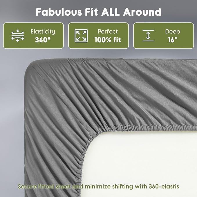SONORO KATE 100% Egyptian Cotton Sheets Queen Size - 600 Thread Count, Luxury Hotel Sateen Weave Bedding Set, Soft Breathable Sheet Sets, 16" Deep Pocket - 4 PC(Grey,Queen)