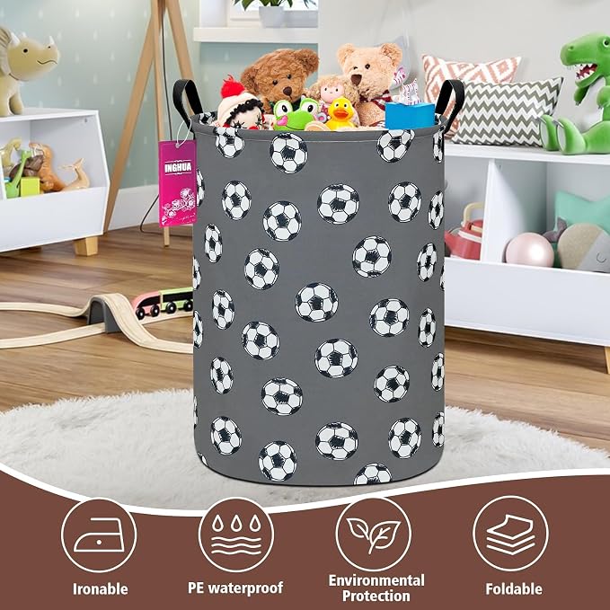 Laundry Hamper Large Canvas Fabric Lightweight Storage Basket/Toy Organizer/Dirty Clothes Collapsible Waterproof for College Dorms, Boys and Girls Bedroom,Bathroom(grey football) - Image 6