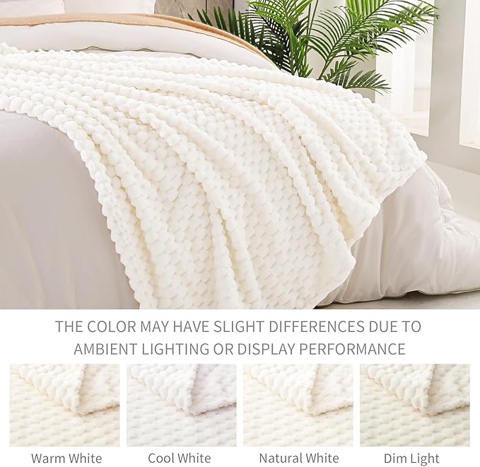 Exclusivo Mezcla Fleece California King Blanket for Bed, Oversized Fuzzy Ivory Bed Blankets, Soft Cozy Plush Sofa Throws for All Seasons, 120x120 Inches