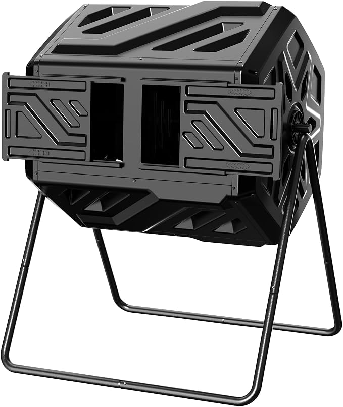 Werph 43 Gallon Compost Bin with Gloves, Fast Assembly & Easy Setup Outdoor Compost Tumbler, Updated Dual Chamber Tumbling Composter for Garden, Kitchen, and Yard Waste, Black by ColorYourLife