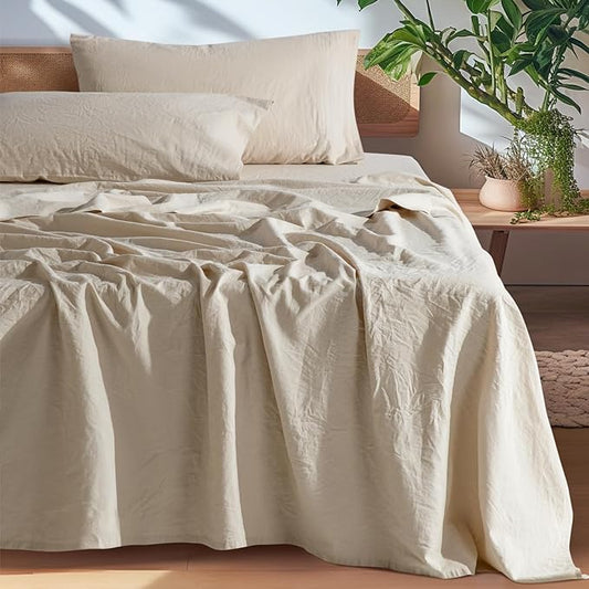 SONORO KATE 100% French Pure Linen Sheets, Breathable and Durable Linen Sheets, Anti-Tear Linen Bed Sheets, Machine Washable, 16 Inch Deep Pocket - 4 Piece (Natural Linen, California King)