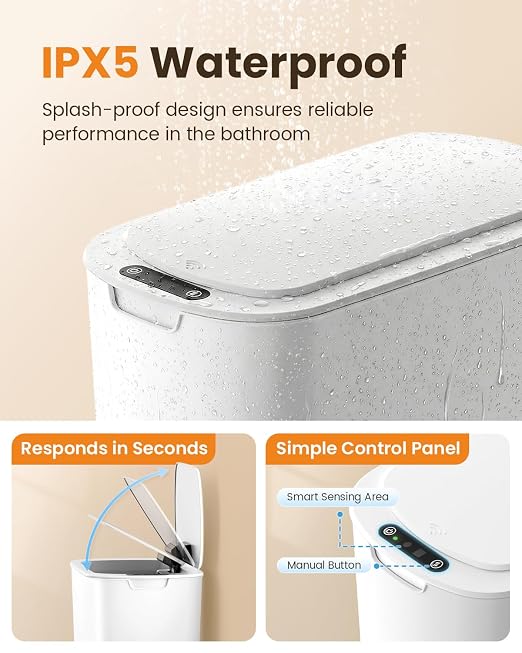 Cesun Motion Sensor Trash Can, 5 Gallon Automatic Bathroom Garbage Can with Lid, Touchless Smart Plastic Slim Wastebasket for Bathroom, Office, rv, Bedroom, Living Room, White - Image 6