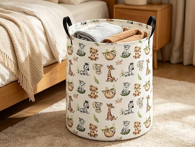 Kids Laundry Basket Animal Hamper for Nursery Animals Hamper Kids Storage Bin Room Decor for Home(Jungle animal) - Image 3