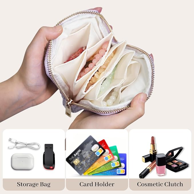 Stratalife Travel Jewelry Case - Small Jewelry Organizer for Bracelets Necklace Healing Crystal, Portable Earring Ring Organizer with Zipper Pouches for Traveling Gift for Women, Violet Purple - Image 2