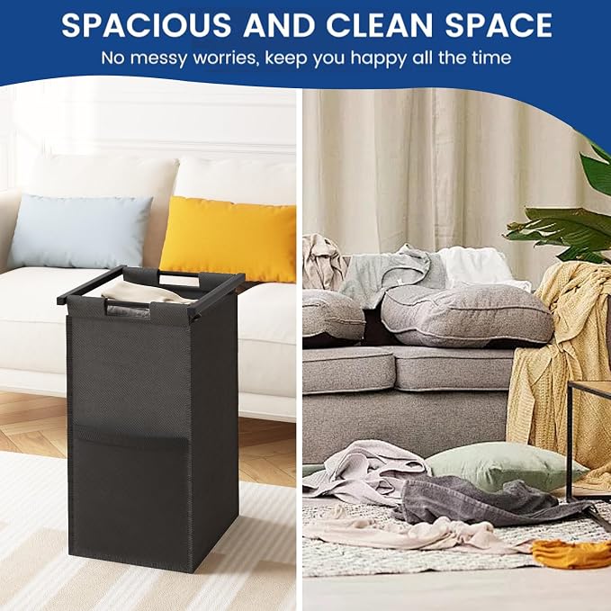 Laundry Hampers,Laundry Basket， Laundry Sorter with Top Shelf & Removable Washable Bags & Side Pockets for Laundry Room organization, Bathroom and Dorm, Rustic Brown and Black - Image 4
