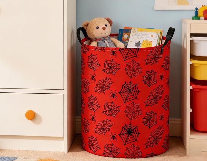 Kids Laundry Basket Spider Hamper for Nursery Boys Hamper Cute Kids Storage Bin Organizer Room Decor for Home(Red spider) - Image 3