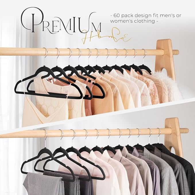 HOUSE DAY Black Velvet Hangers 300 Pack, Premium Clothes Hangers Non-Slip Felt Hangers, Sturdy Black Hangers Heavy Duty Coat Hangers, Durable Suit Hangers, Space Saving No Hanger Mark Rotating Hook - Image 8