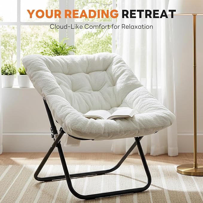 Sweetcrispy Comfy Chair for Adults, Foldable Living Room Chair, Soft Faux Fur Lounge for Bedroom Dorm Rooms, Comfortable Reading Chair for Teens, X-Large