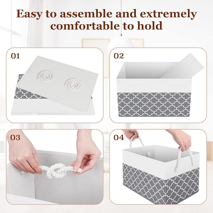 StorageTastic Storage Bin,Collapsible Storage Basket For Organizing,Large Storage Boxes With Rope Handles,Storage Containers,Clover Grey,8 Pack - Image 4