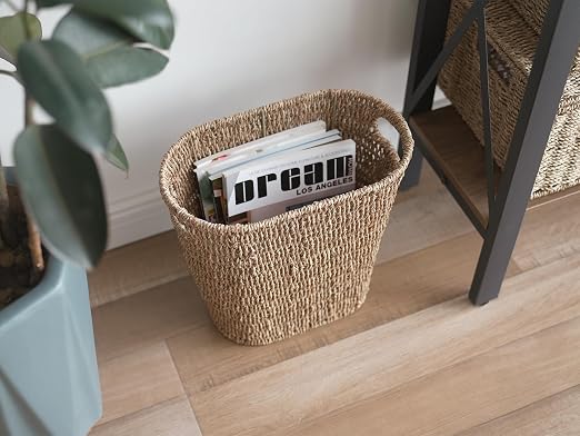 StorageWorks Wicker Waste Basket, Handwoven Seagrass Trash Can with Built-in Handles, Wicker Garbage Can for Bedroom, Bathroom, 1 Pack - Image 5