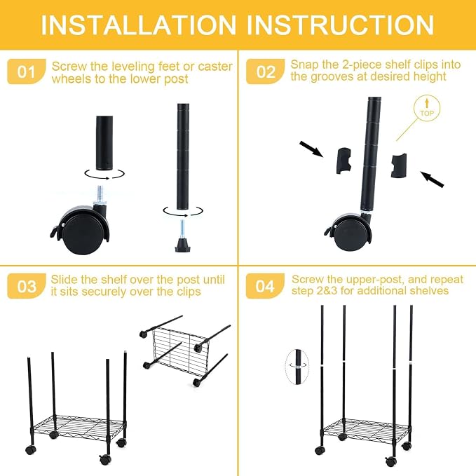 Simple Deluxe 6-Tier Shelving Units, 29.92'' W x 13.98'' D x 71.65'' H Adjustable Wire Shelving with Hanging Hooks and Wheels, Black - Image 6