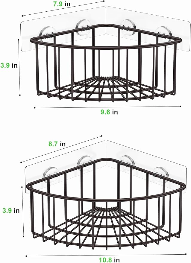 SMARTAKE 2-Pack Corner Shower Caddy Deep Basket Design, SUS304 Stainless Steel, Wall Mounted Bathroom Shelf with Adhesive, Storage Organizer for Toilet, Dorm and Kitchen (Bronze) - Image 4