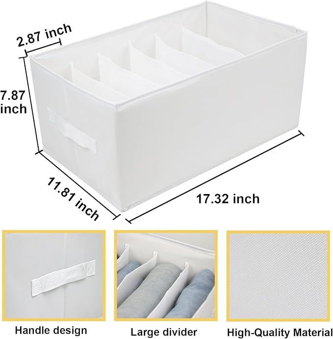Extra Large Clothes Closet Organizer 6 Compartments for Jean Sweater Sheets to Shirt - Divided Clothing Storage Boxes for Closet, Wordrobe, Bedroom, Shelf (4pc White) - Image 3