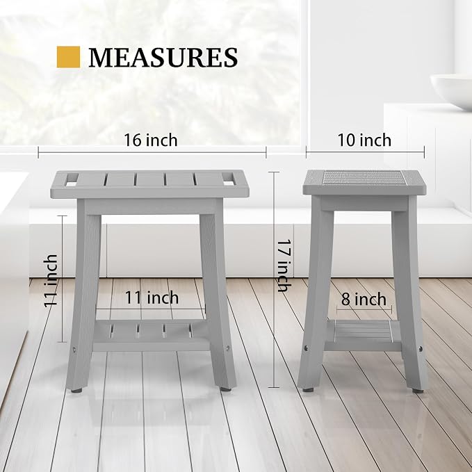 HIPS Shower Bench Inside Shower Stool with Storage Shelf, Waterproof Spa Bath Chair for Bathroom, Seat or Organizer for Living Room, Bedroom - Great for All Ages Unisex Elderly (Small, Grey) - Image 3