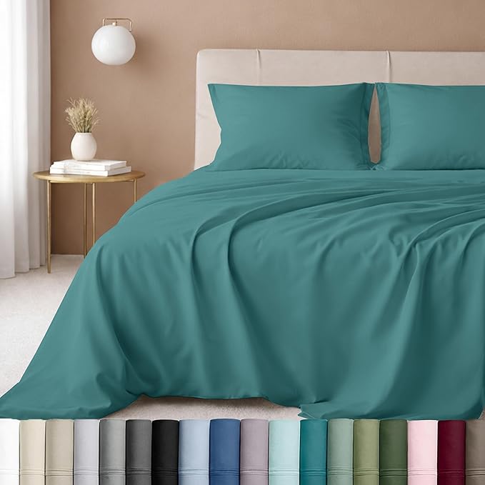 California Design Den Bed Sheets Twin Size Set - Luxury 600 Thread Count 100% Cotton, Sateen Weave, Deep Pocket Twin Cotton Sheets Sets - Teal