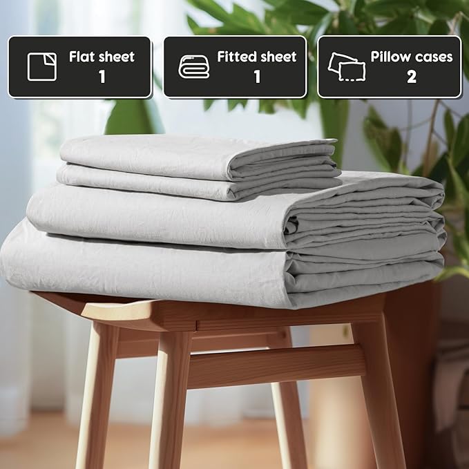 SONORO KATE 100% French Pure Linen Sheets, Breathable and Durable Linen King Size Sheets, Anti-Tear Linen Bed Sheets, Machine Washable, 16 Inch Deep Pocket - 4 Piece (Grey, King)