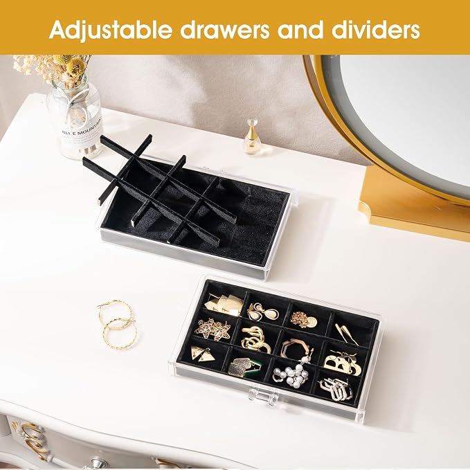 ProCase Earring Holder Organizer Jewelry Box with 3 Drawers, Acrylic Clear Earring Case with Adjustable Velvet Trays for Women - Black, 3 Layers - Image 2