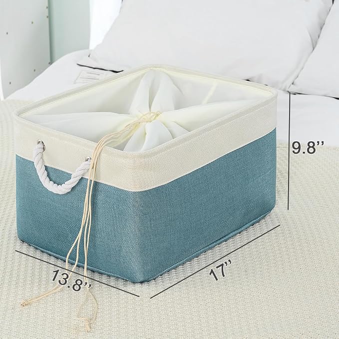 TheWarmHome Storage Baskets for Organizing - Extra Large 3 Pack 17x14x10 inch Storage Bins for Shelves Closet Nursery Bathroom Bedroom Baby Clothes Dog Toy Home Organization (White & Green) - Image 7