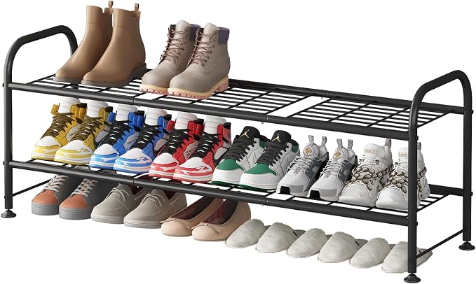 LINZINAR Shoe Rack 2 Tier Storage Organizer for Closet Entryway Metal Black by LINZINAR